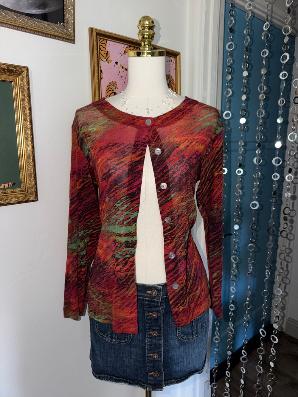 Vintage Y2K Women's Multi-Color Button Front Lightweight Cardigan Top